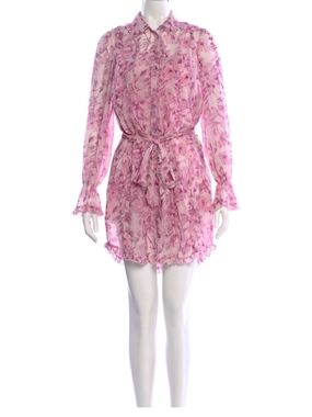 cinq a sept Pink Floral Ruffle Tie-Waist Long Sleeve Dress
